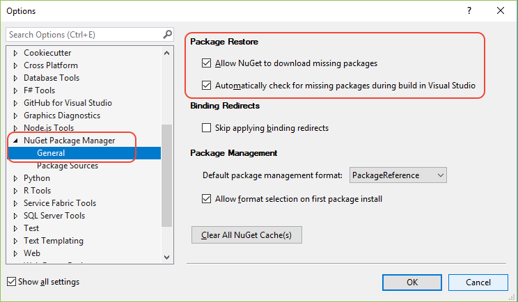 Enabling Restore NuGet Packages.