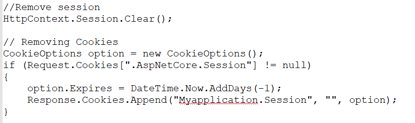 Removing session values and authentication cookies.