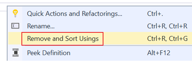 Remove and Sort Usings Context Menu Option.