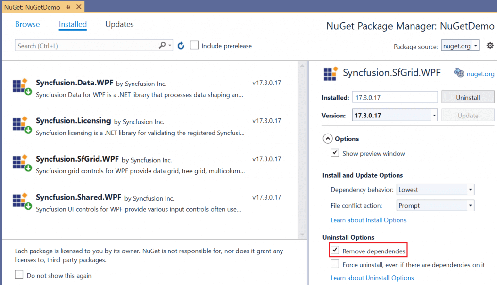 Removing Associated Dependencies when Uninstalling a NuGet Package