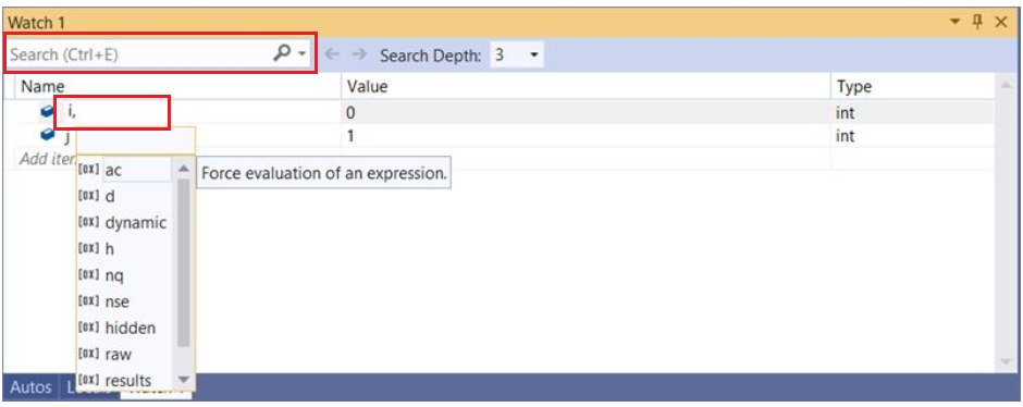 Search Feature in the Watch Window.