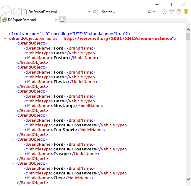 XML file with data.