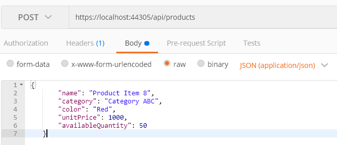 Choosing type JSON (application or javascript) and paste the product details.