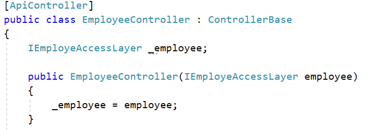 Inject IEmployeeAccessLayer with the employee controller’s constructor