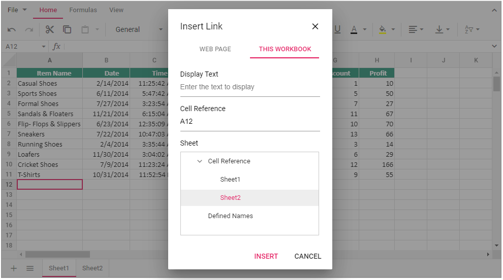 Inserting Hyperlink in Spreadsheet.