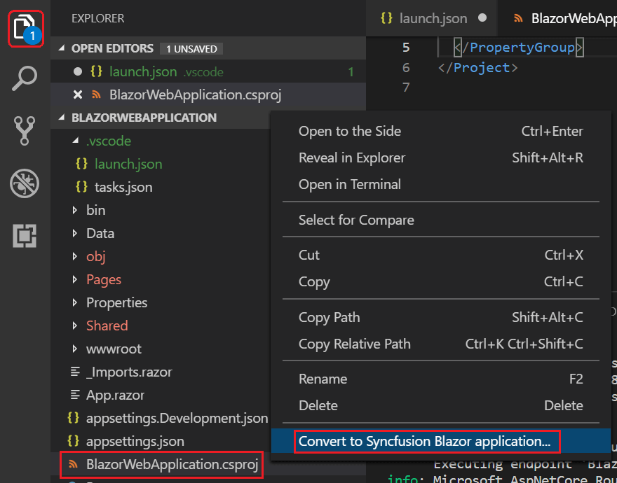 Conversion option in Syncfusion Blazor extension for Visual Studio Code