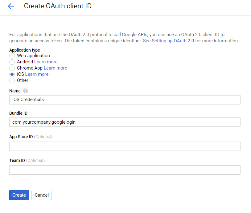 Create OAuth client ID for iOS