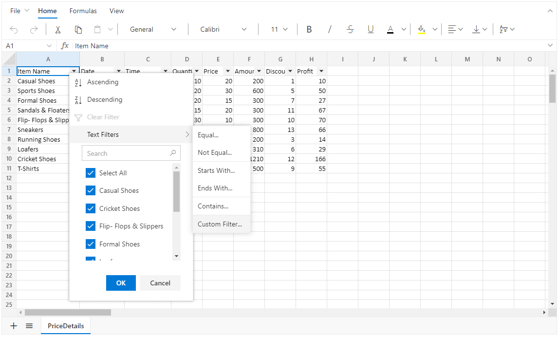 Data Filtering in JavaScript Spreadsheet