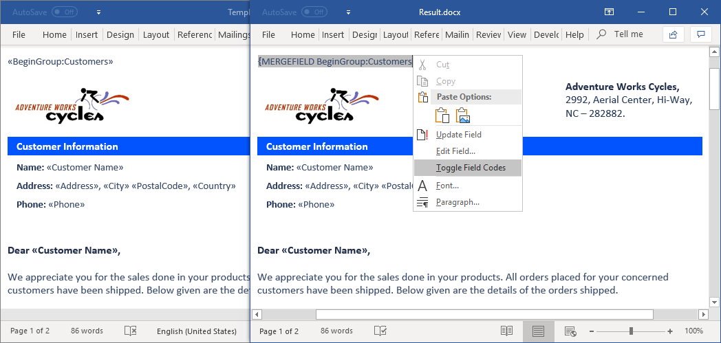 Find a pattern of text and replace it with merge fields