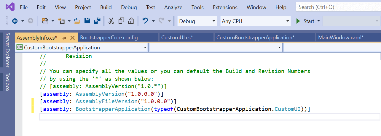 Add code example in the Assembly Info
