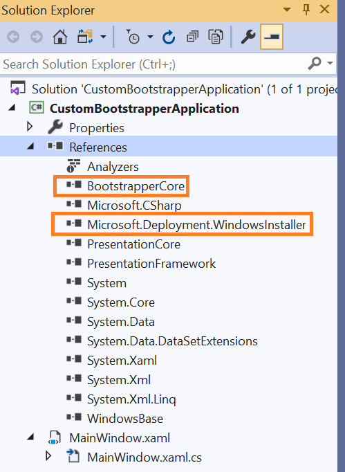 Adding BootstrapperCore and WindowsInstaller as reference