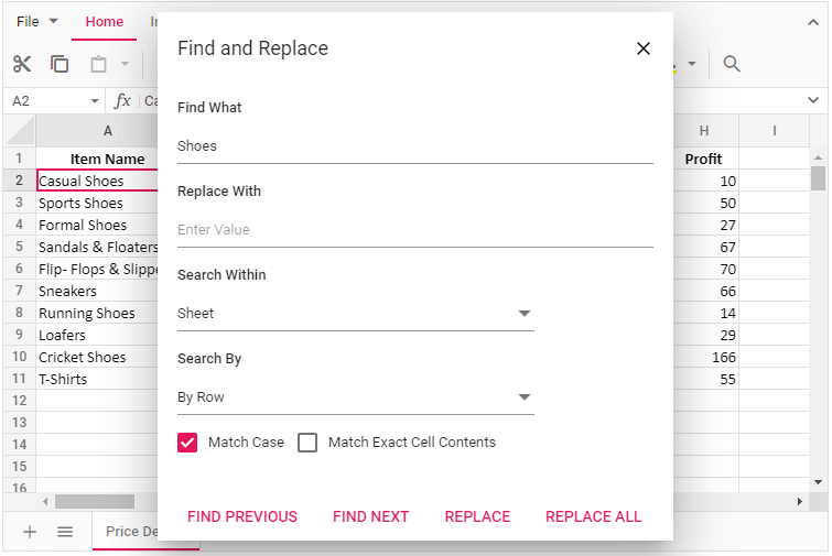 Find and Replace Dialog