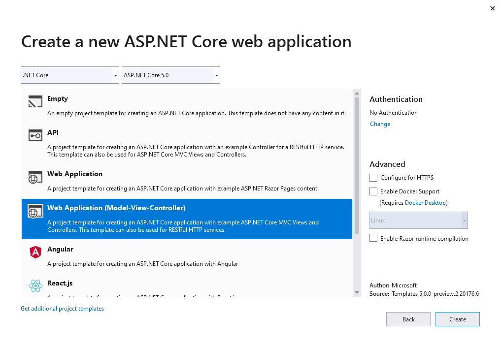 Create a new ASP.NET Core web application