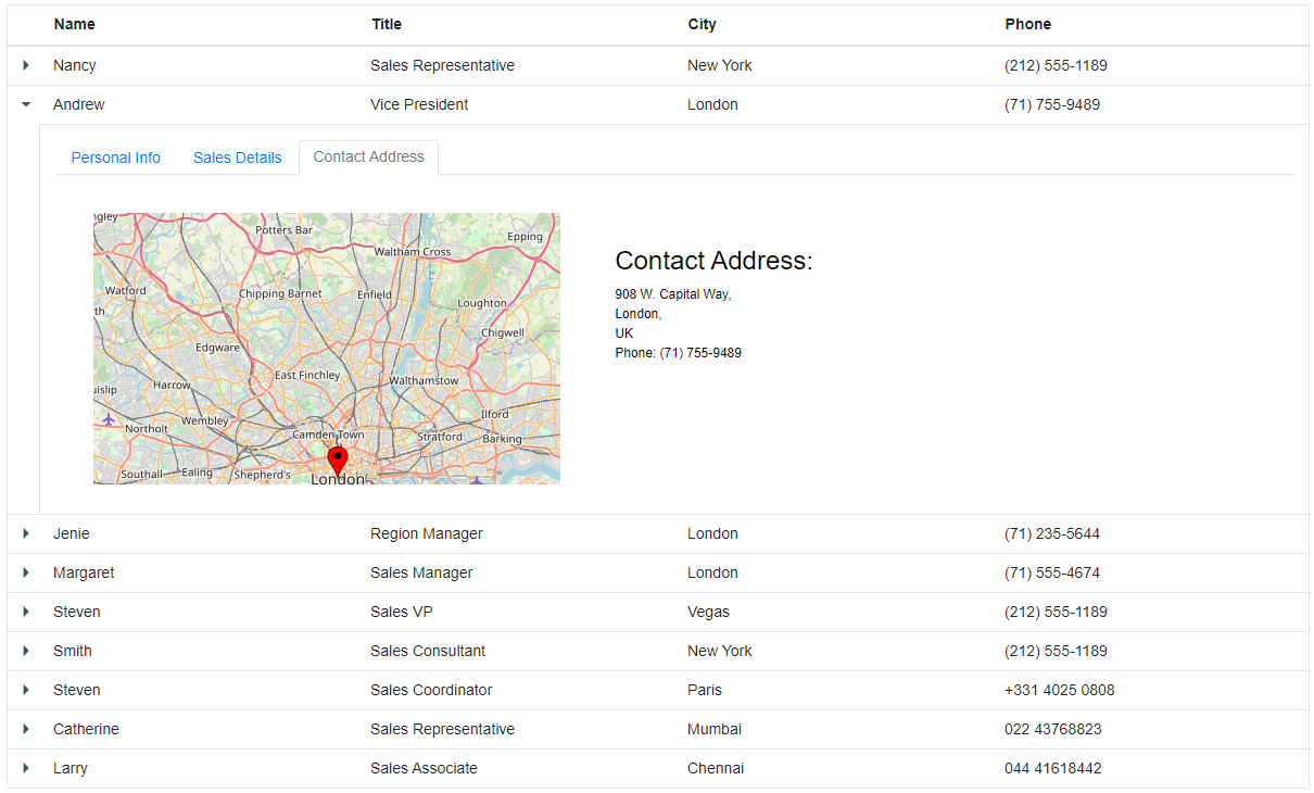 Display map location in a child data grid in Blazor