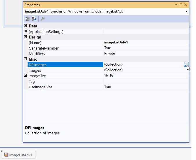 DPIImages collection in the Properties dialog