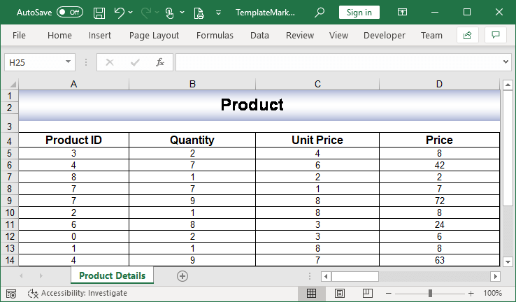 Data exported into Excel worksheet with formulas