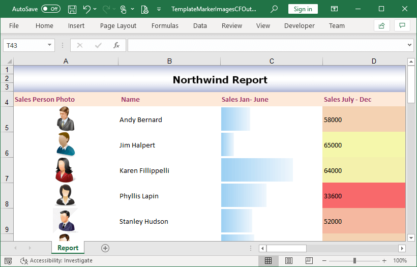 Exported data with conditional formatting using template markers