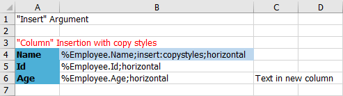 Input template with insert and horizontal arguments