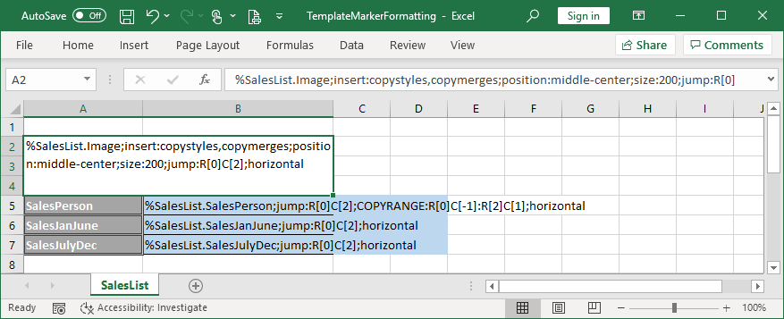 Input template with markers to export data with images using template markers