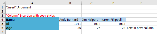 Output of data exported horizontally and with column insertion