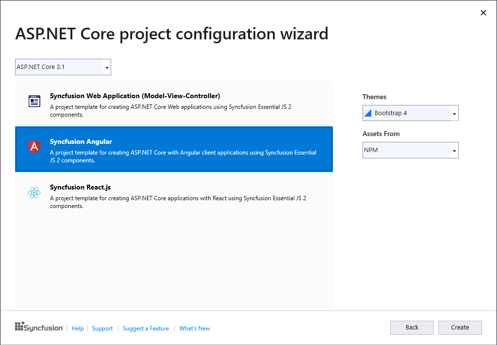 ASP.NET Core project configuration wizard dialog