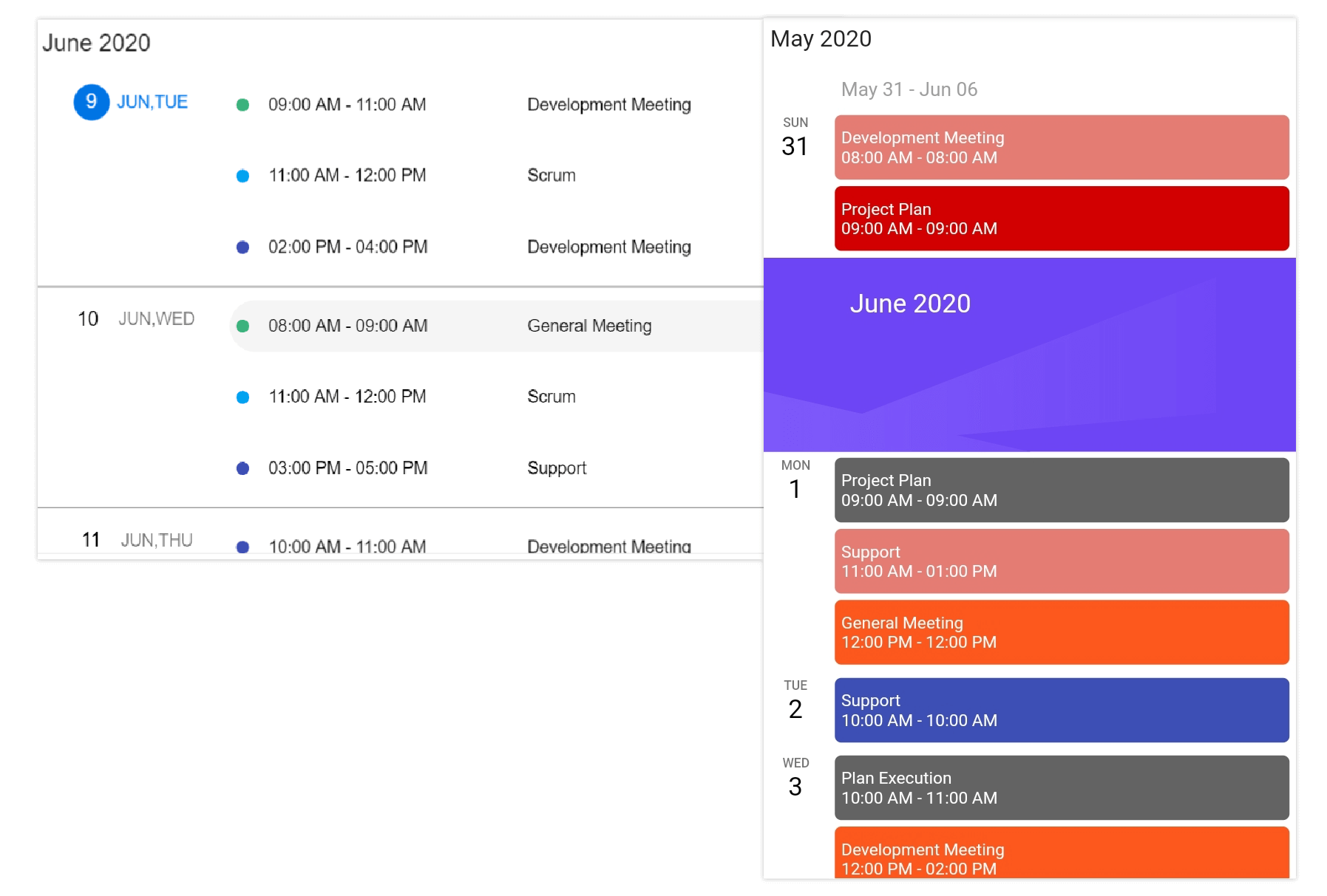 Schedule view in web and Mobile