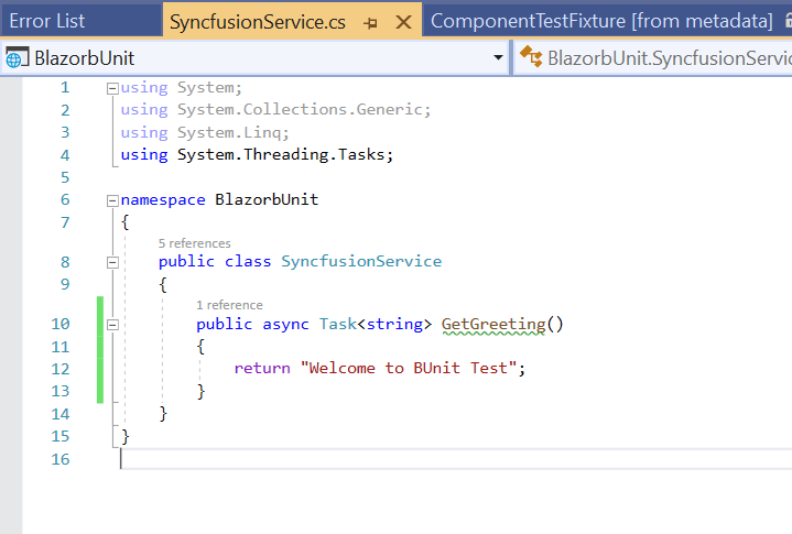 Code to inject SyncfusionService into Blazor component