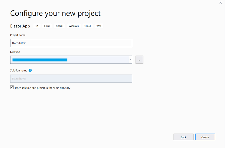Provide a Project name and select a location