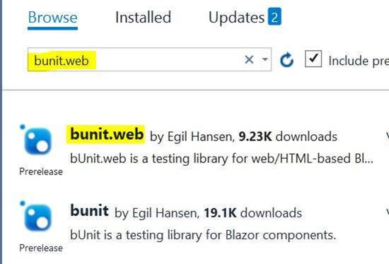 Selecting bunit web NuGet package