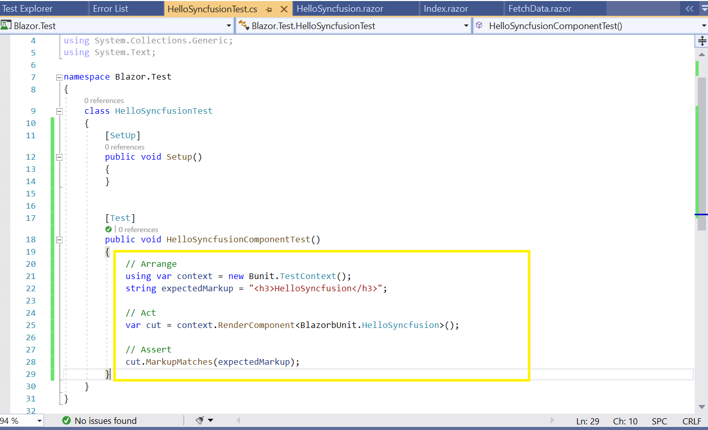 Write the highlighted code into test class