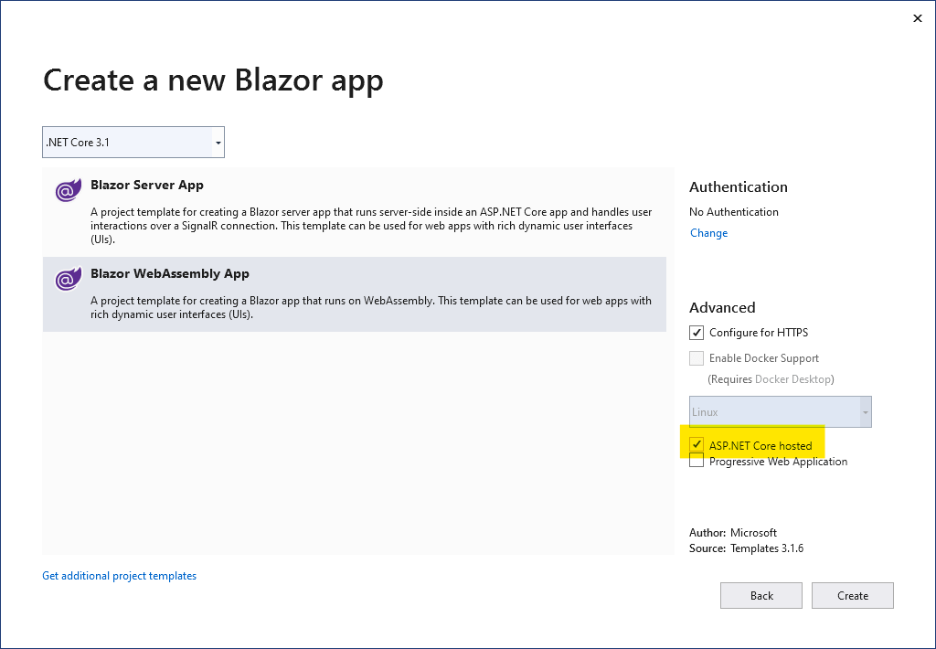 Create a Blazor WebAssembly ASP.NET Core-hosted solution, and name it as BlazorGrpc