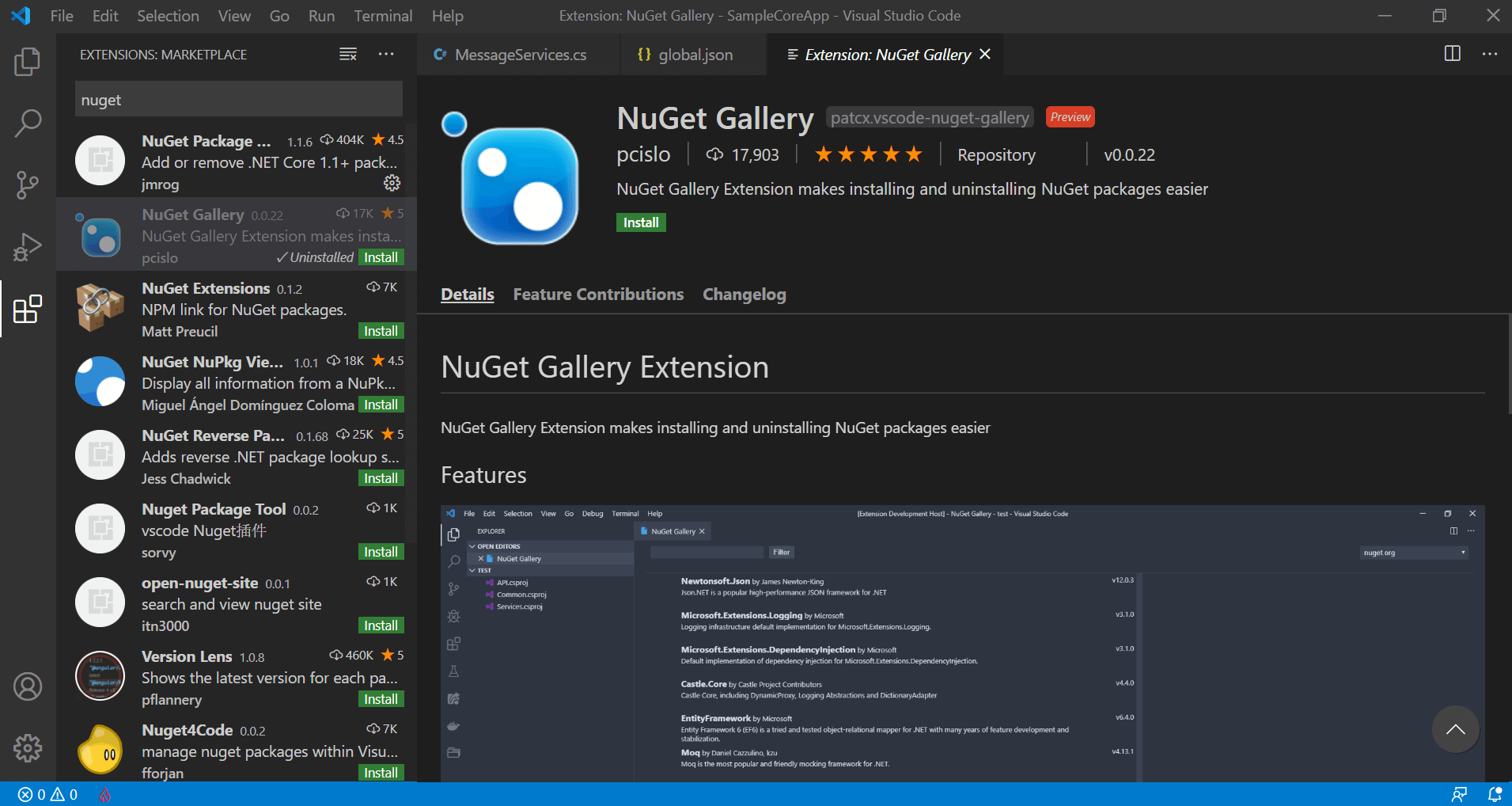 Install the NuGet Gallery Extension