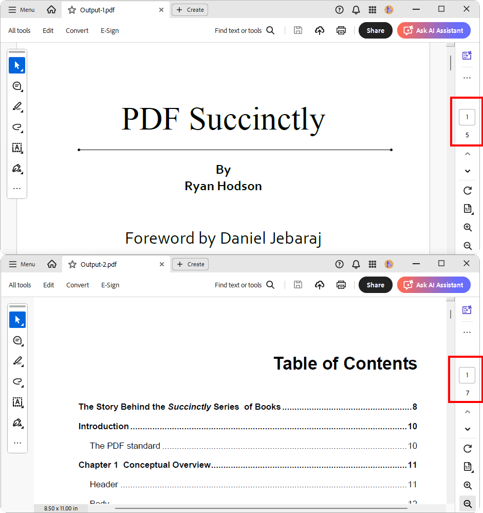 Splitting a range of pages into a separate PDF