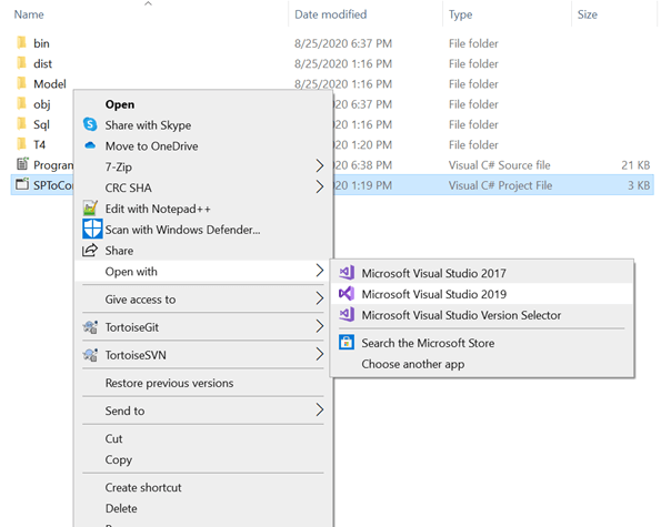 Open the SPToCore tool using Visual Studio