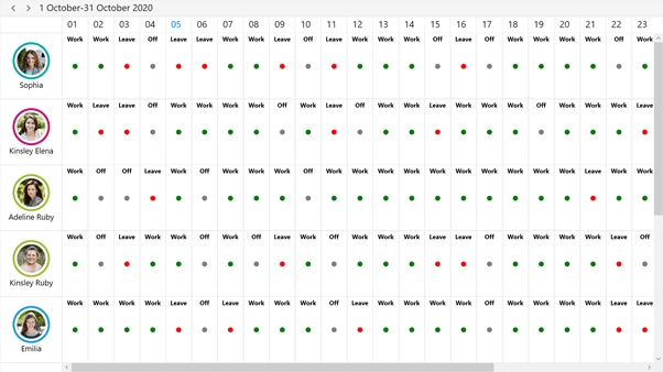 Roster Scheduler View in WPF