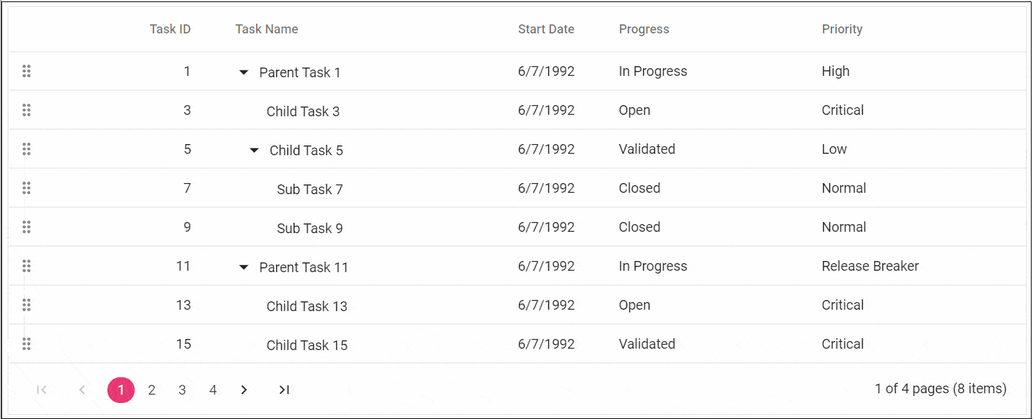 Row Drag and Drop Feature in Blazor TreeGrid