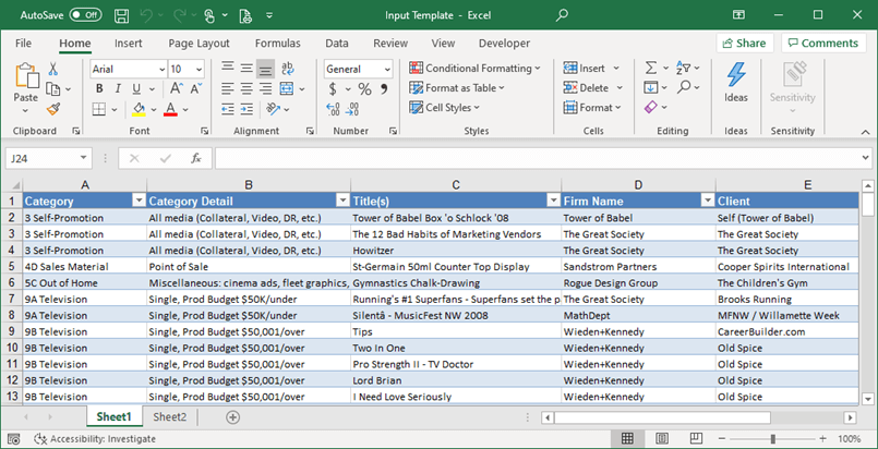 Input template document