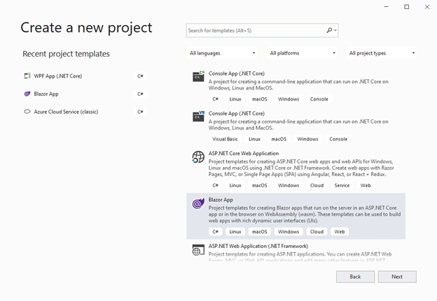 Open Visual Studio 2019 and create a new project