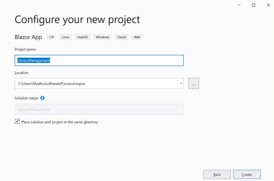 Provide the project name as LibraryManagement and click Create