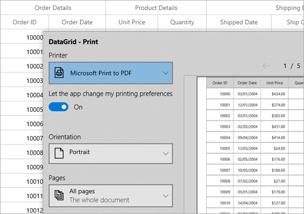 Print Option in WinUI DataGrid