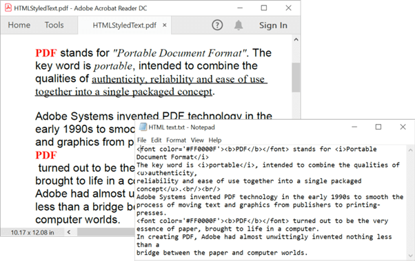 Styling PDF Document Text with HTML