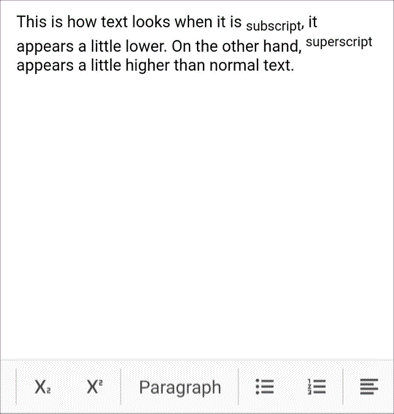 Superscript and subscript support in Rich Text Editor