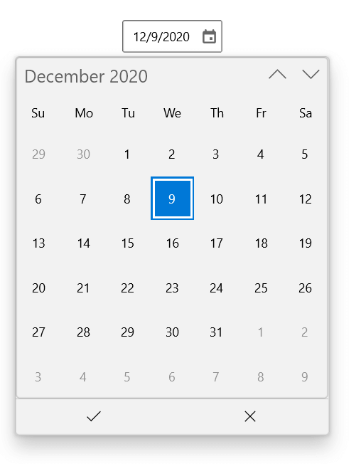 WinUI Calendar DatePicker