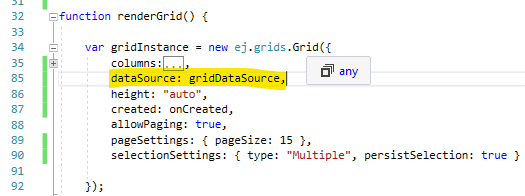 Assign the DataManager instance to the grid’s dataSource property