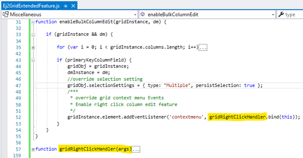Bind the customer gridRightClickHandler() to the contextmenu event of the grid