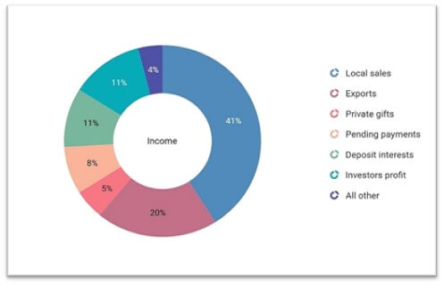Flutter Doughnut Chart showing the income percentages from various categories