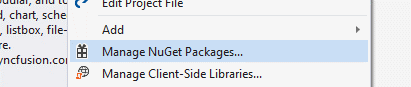 Right-click on the project and choose the Manage NuGet Packages option