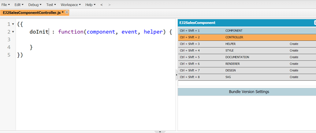 Add the controller page EJ2SalesComponentController.js by using the right sidebar