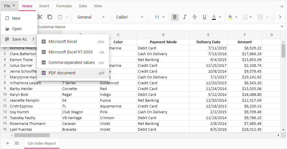 Exporting Spreadsheet data to PDF format