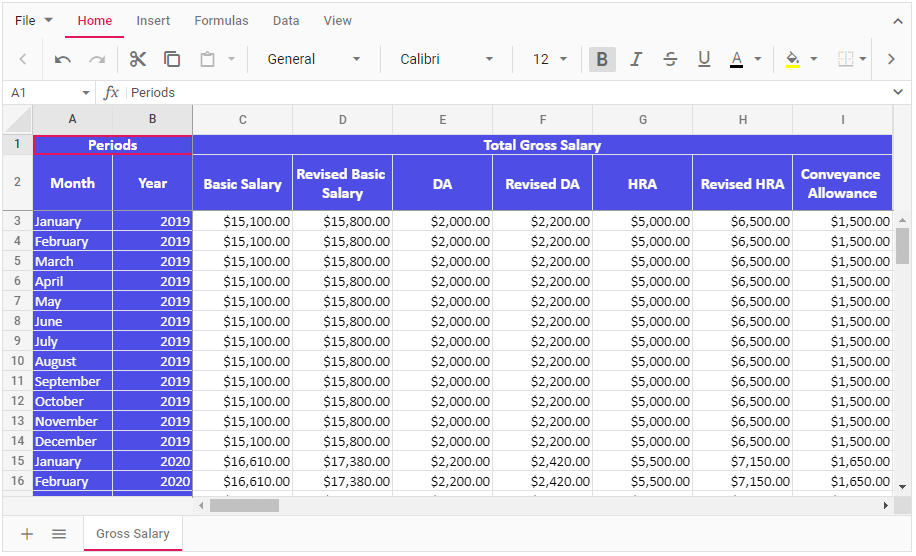 Freeze pane in JavaScript Spreadsheet